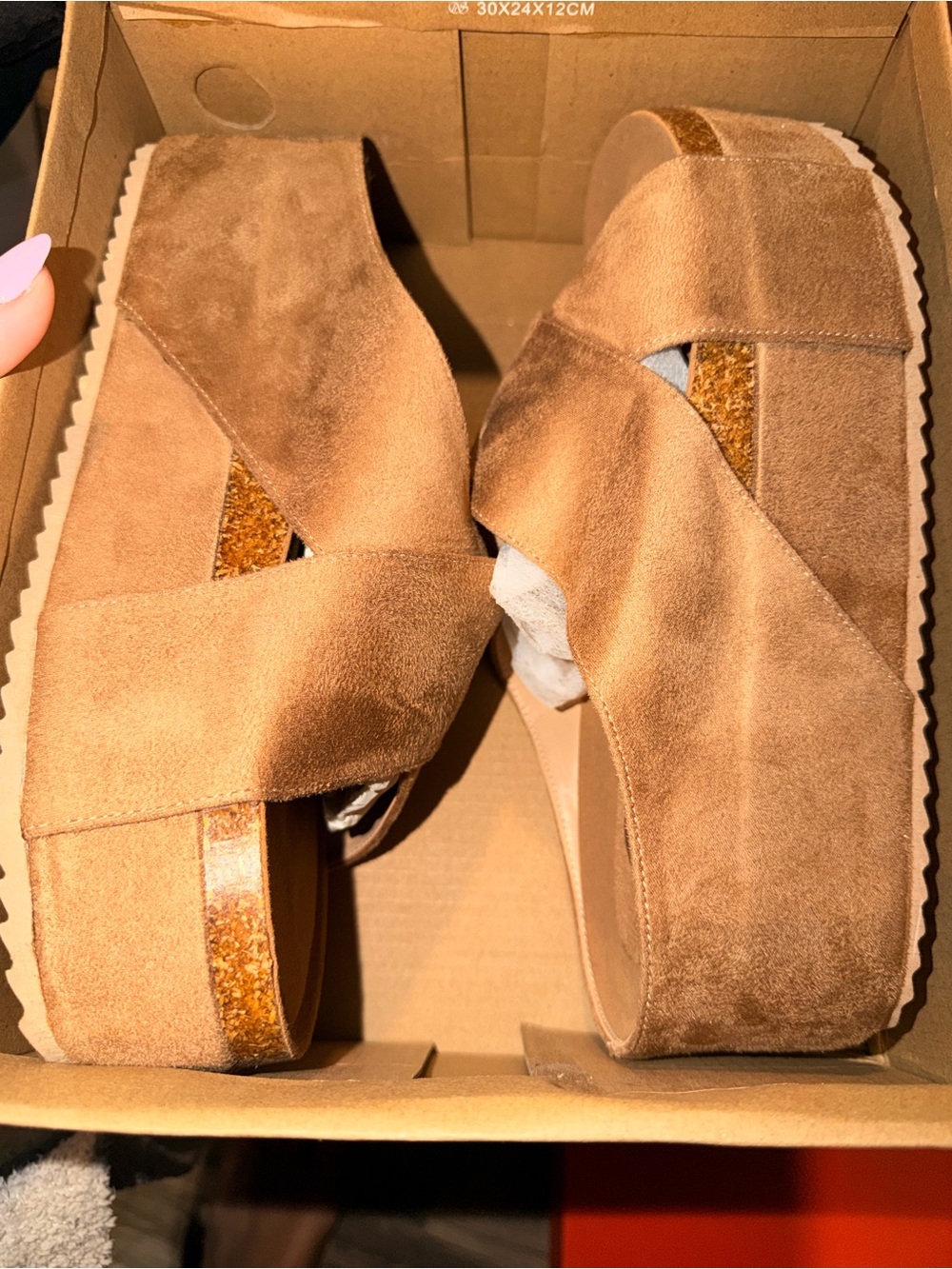 Nina Chestnut Suede Crisscross Platform Sandals